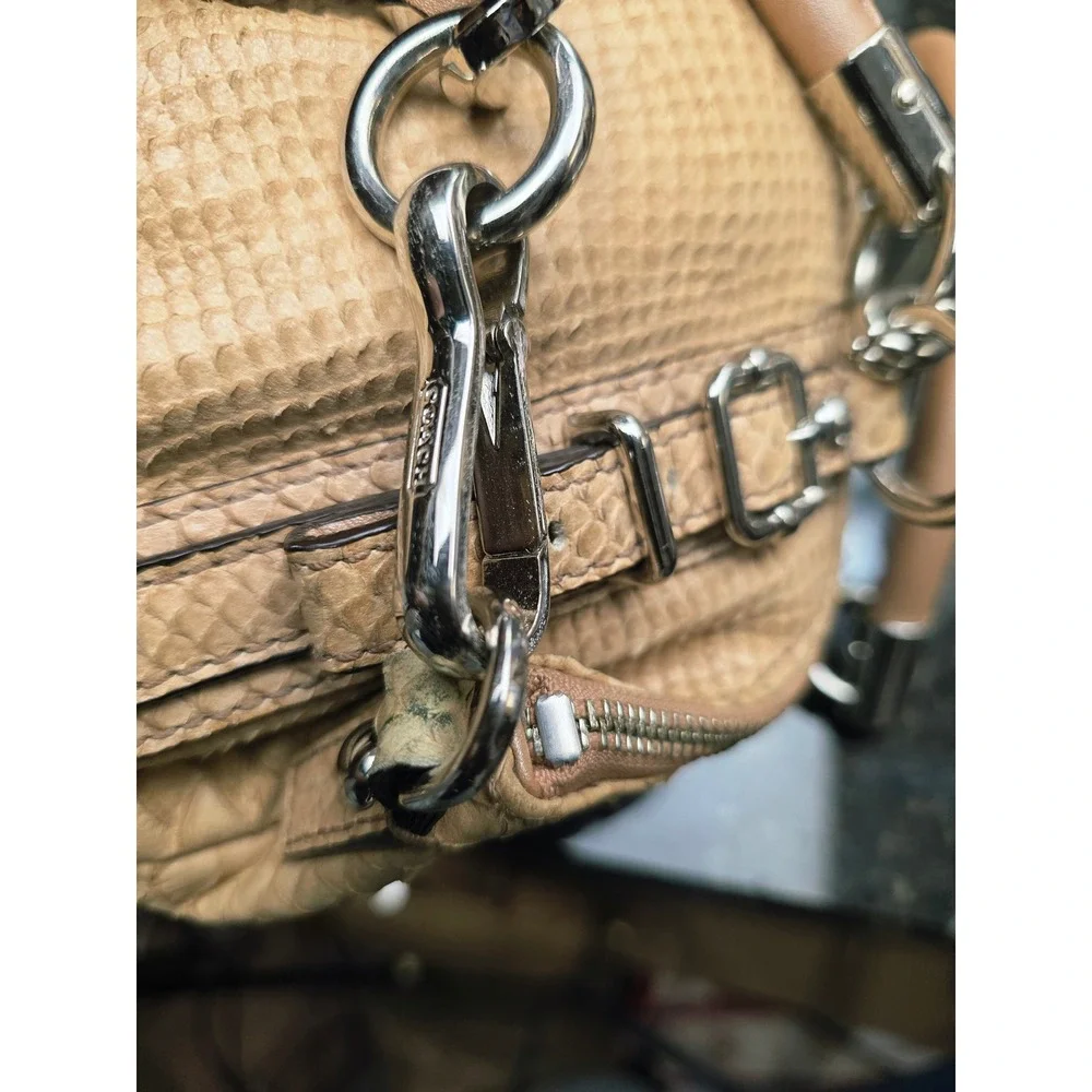 Coach Madison Sophia Satchel M Tan Python Embossed Leather Silver Chain Luxury